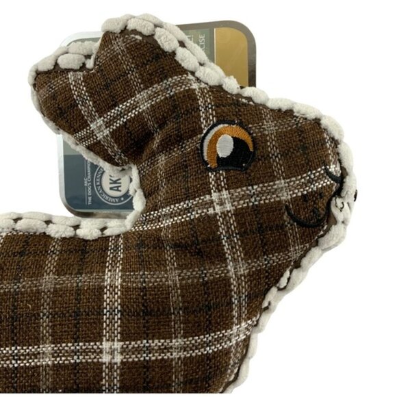 Dog Toss Toy European Home Burlap Stuffed Bunny Brown White Country Plaid - Picture 5 of 11